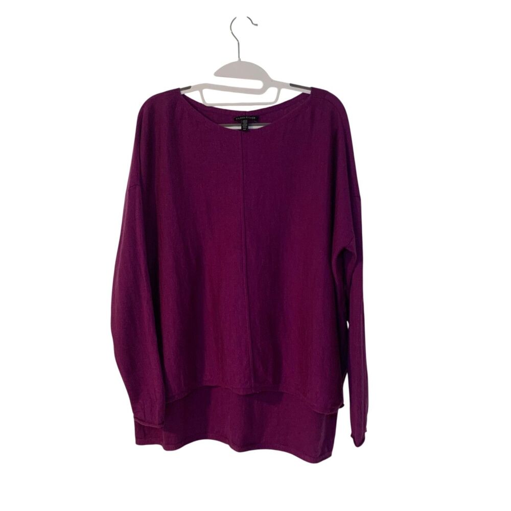 Eileen Fisher Womens Purple Merino Wool Minimalist Lagenlook Sweater S Office